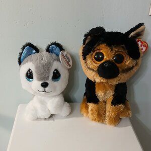 NWT Pair of cute puppy plush - German Shepherd and Husky